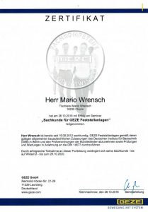 Sachkunde für GEZE Festellanlagen - Mario Wrensch