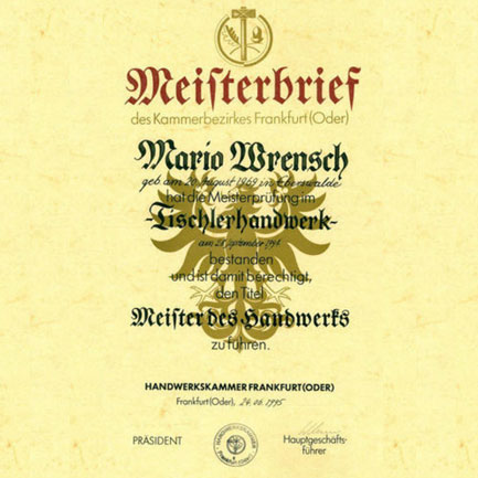 Meisterbrief - Mario Wrensch