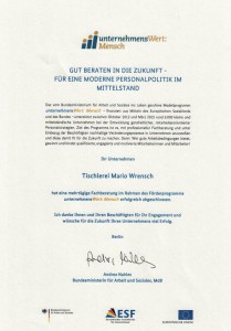 Zertifikat-UnternehmensWertMensch - Tischlerei Mario Wrensch