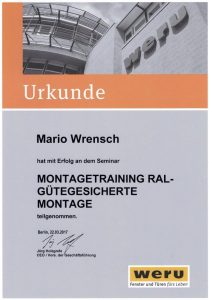 Montagetraining RAL-Gütegesicherte Montage - Mario Wrensch